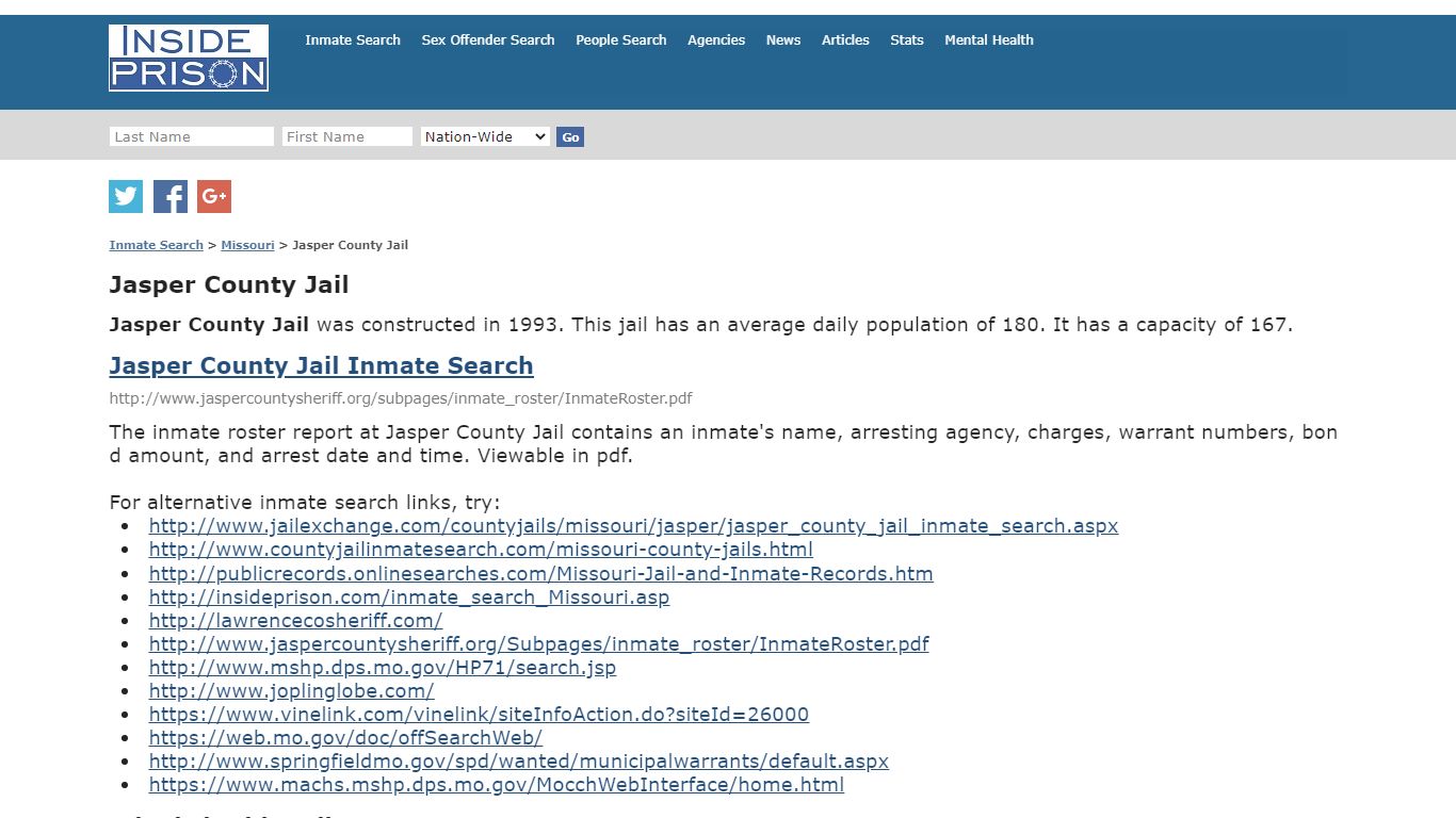 Jasper County Jail - Missouri - Inmate Search - Inside Prison