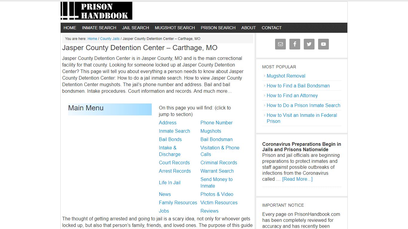 Jasper County Detention Center – Carthage, MO - Prison Handbook